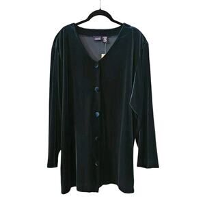 Hillard & Hanson NWT Womens Velvet Button-down Blouse Teal Size 2X USA HOLIDAY